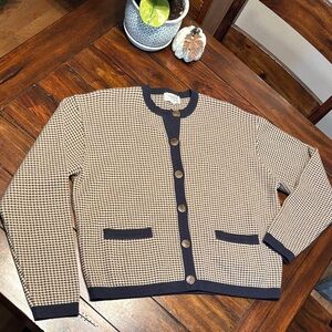 Christian Dior Separates vintage Navy and Beige Checkered Cardigan medium